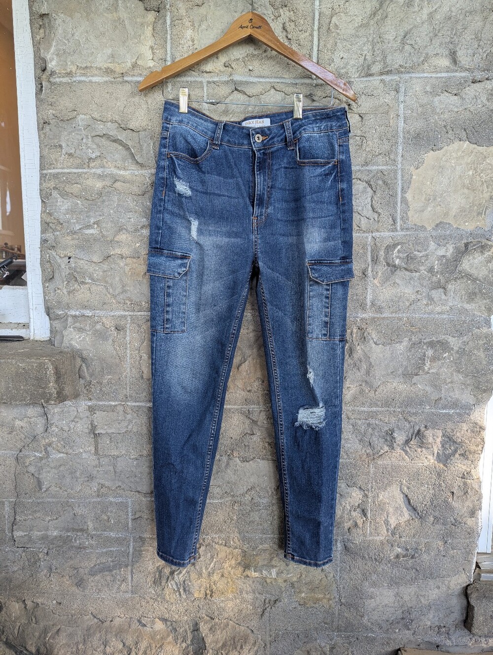Wax Cargo Distressed Blue DenimJeans Women's 13 In Excellent Condition